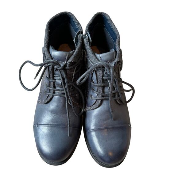 EARTH Rexford Leather Lace up/zippered ankle boots/shoes, size 6 women; Blue - Picture 1 of 12